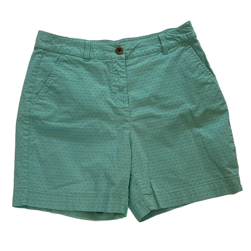 Light Green Geometric Print Chino Shorts, Preppy, Sporty, Size 10